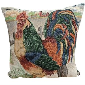 Rooster Tapestry Pillow French Country Multi Colors